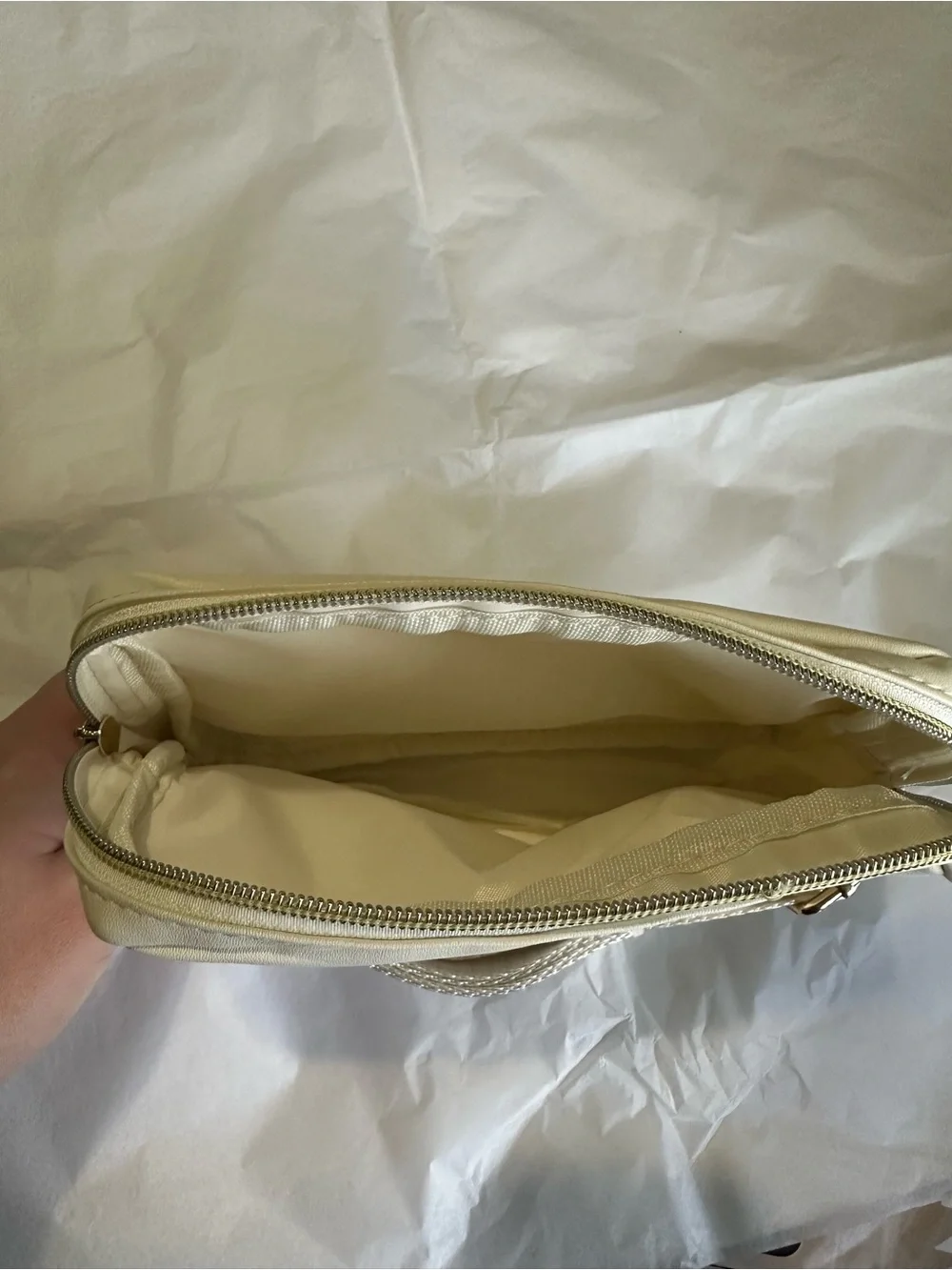 Cream Women's Zip Pouch Bag with Gold Hardware